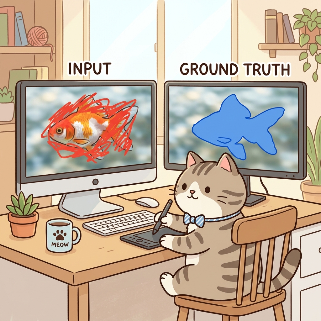 Humorous cat explaining Input vs Ground Truth