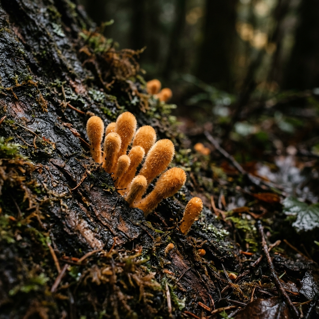 Macro detail of cordyceps growth