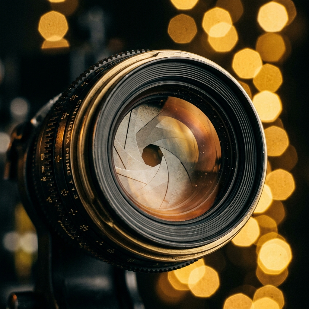 Cinematic lens bokeh and iris blade highlights
